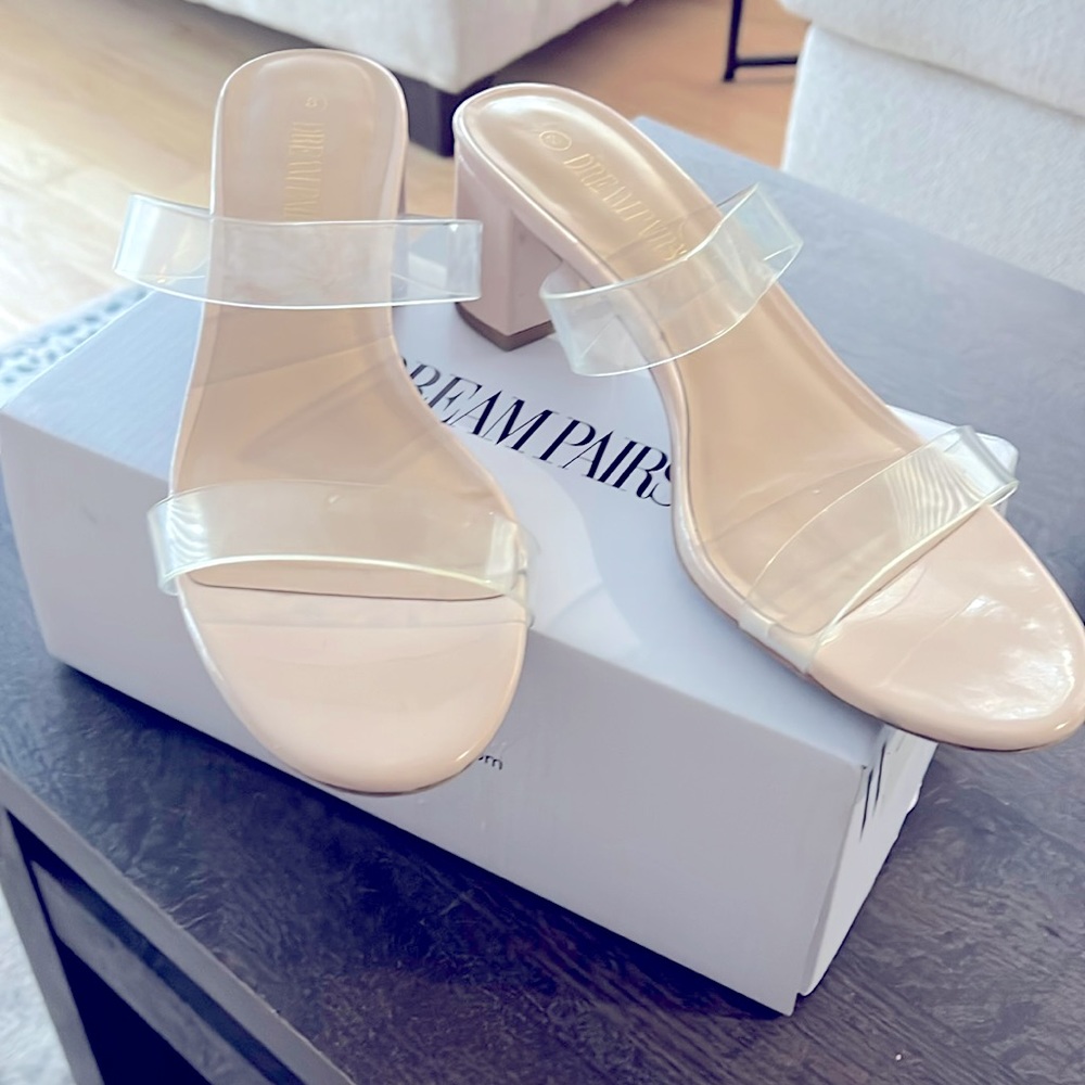 Clear nude block heels